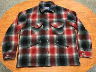 Mens Vintage Pendleton Limited Edition Red & Gray Button Up Field Jacket Size Xl