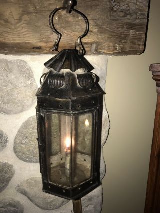 Mid 19th C Tin And Glass Candle Lantern Antique