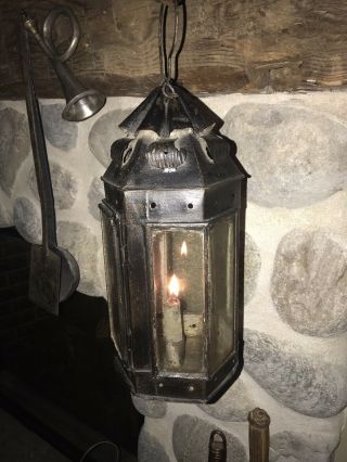 Mid 19th C Tin And Glass Candle Lantern Antique 2