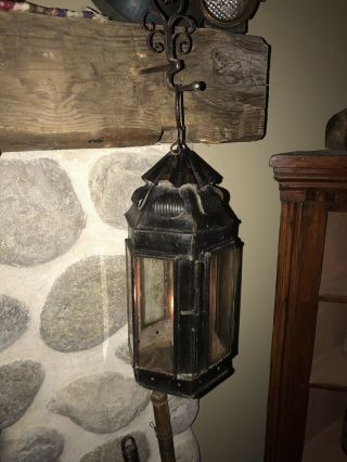 Mid 19th C Tin And Glass Candle Lantern Antique 5