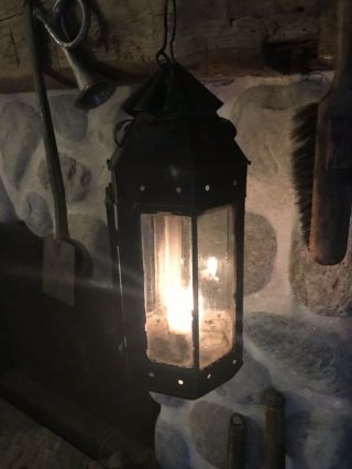 Mid 19th C Tin And Glass Candle Lantern Antique 9