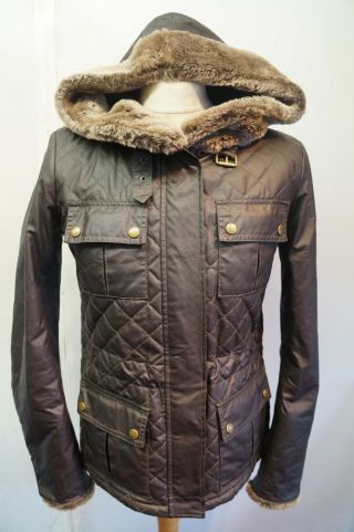 Vintage Belstaff Womans Insulated Waxed Cotton Fur Hood Jacket Size 44 (uks)
