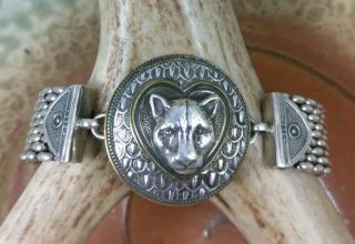 Vintage Tabra Jaguar Puma Mountain Lion Heart Sterling Bronze Connector Charm