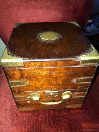19th Century Mahogany And Brass Bound Marine Chronometer Box Only