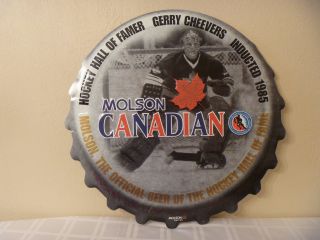 Vtg 1999 Boston Bruins Gerry Cheevers Molson Canadian Beer Hockey 23 " Metal Sign