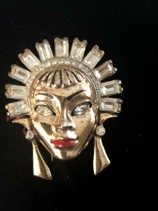 Rare Coro Craft Sterling Silver Vermeil Asian Princess Face Brooch