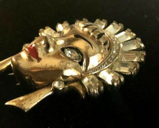 Rare Coro Craft Sterling Silver Vermeil Asian Princess Face Brooch 2