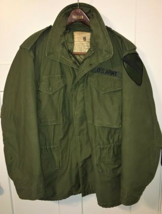Us Army M65 Field Jacket W/ Liner - 1st Cavalry Division - Med - M1965