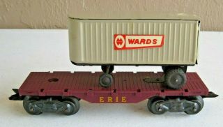 Marx Linemar Erie Flat Car With Tin Litho Wards Trailer Rare 101