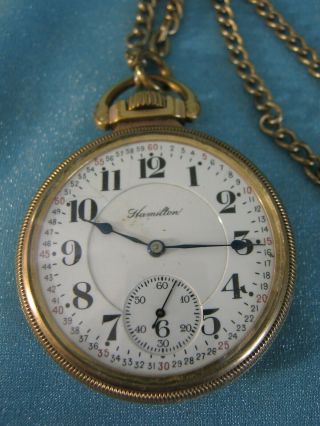 Antique 1910 Hamilton Railway Pocket Watch 17j Montgomery Dial 16s Chain Gf 972