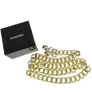 Authentic Chanel Ball Charm Chain Long Belt Gold - Tone Accessory Vintage 02bg821