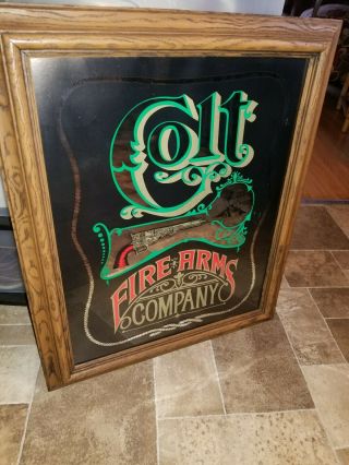 (vtg) Colt Firearms Company Mirror Sign Gun Advertising Bar Game Room Man Cave