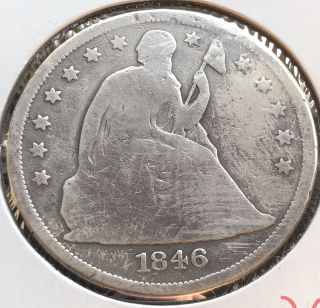 1846 Seated Liberty Dollar One Dollar $1 Rare Type Coin Circulated 12045