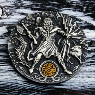 Perun Thunder Slavic Gods 2oz Antique Finish Silver Coin 2$ Niue 2018