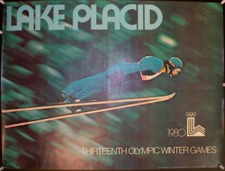1980 Thirteen Olympic Winter Games Lake Placid Skiing Poster Vintage