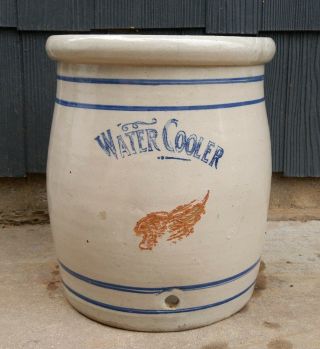 Antique Primitive 5 Gallon Red Wing Union Stoneware Water Cooler,  Marked Inside