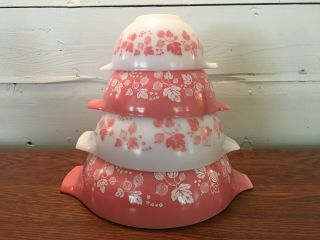 Set Of 4 Vintage Pyrex Pink Gooseberry Cinderella Nesting Mixing Bowls 441 - 444