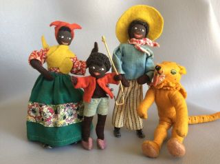 Vintage German Little Black Sambo Story Book Felt Dollhouse Dolls Bartel & Arps