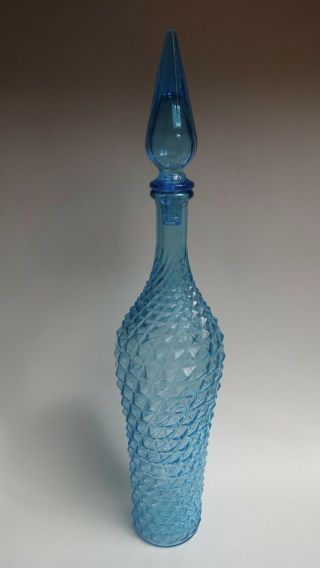Vintage 53cm Empoli Blue Hobnail/diamond Point Genie Bottle/decanter
