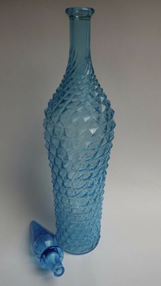 Vintage 53cm Empoli Blue Hobnail/Diamond Point Genie Bottle/Decanter 2
