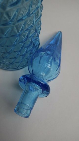 Vintage 53cm Empoli Blue Hobnail/Diamond Point Genie Bottle/Decanter 3