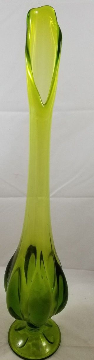 Vintage Art Deco Green Glass Mid Century 21 " Stretch Vase Swung Modern Retro