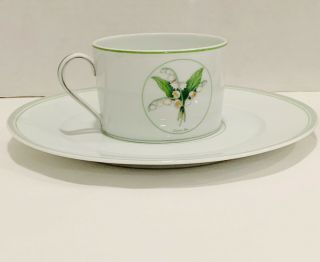 2 Christian Dior Limoges Milly - La - Foret Floral Teacup And Saucer Set Pair Rare