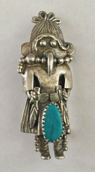 Vintage Navajo Sterling Silver Turquoise Kachina Pendant Pin Brooch