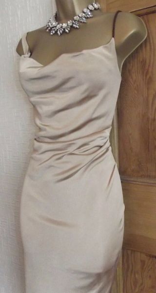 Karen Millen ❤️ Gold Wiggle Cocktail Dress Party Size 10 12 Evening Vintage
