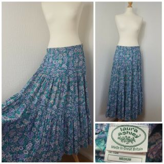 Laura Ashley Vintage Green Ditsy Floral Aline Arty Boho Hippie Maxi Skirt 14 16