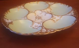 Antique Very Rare Haviland Limoge Oyster Plate c.  1888 - 1896 Green and Gold 5