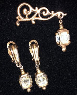 Pennino Pin Brooch Clip Earrings Set Lantern Drop Chandelier Signed Vintage