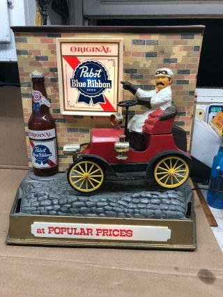 Vintage Pabst Blue Ribbon Beer Bar Light Sign Man In Rare Red Car Jalopy