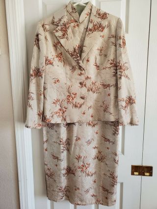 Vintage 50s 60s Cheongsam Wiggle Tan silk Floral brocade Oriental Dress & Jacket 2