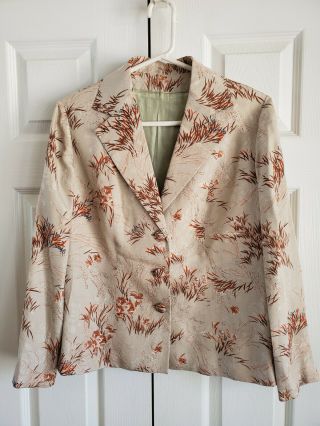 Vintage 50s 60s Cheongsam Wiggle Tan silk Floral brocade Oriental Dress & Jacket 3