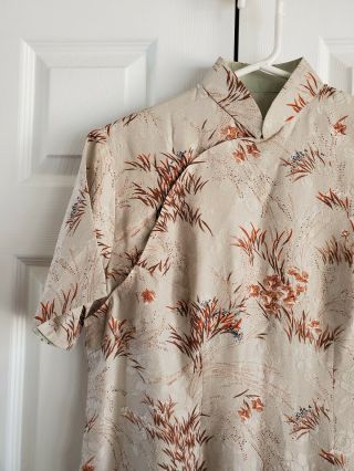 Vintage 50s 60s Cheongsam Wiggle Tan silk Floral brocade Oriental Dress & Jacket 4