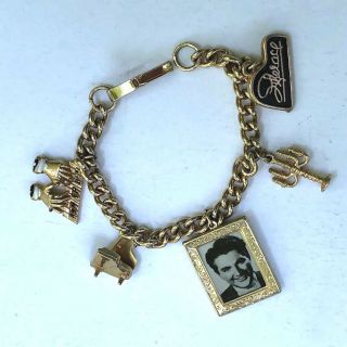 Wonderful Rare Vintage Liberace Charm Gold Metal Bracelet 5 Charms Small