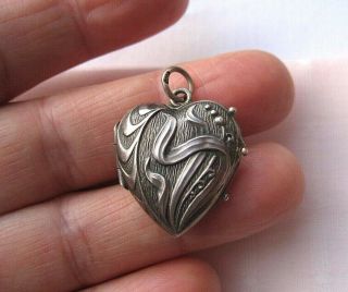 Antique Art Nouveau German 800 Silver Heart Photo Locket Or Charm