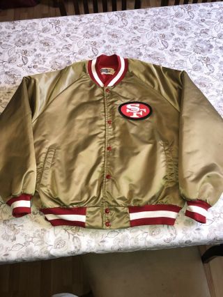 Sf Sanfrancisco 49ers Men’s Chalk Line Satin Gold Jacket Vintage 80s Xl