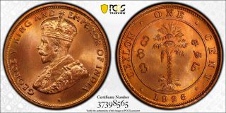 1926 Ceylon Cent Pcgs Sp66 Red - Extremely Rare Kings Norton Proof