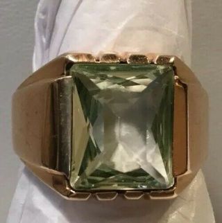 Retro Vintage Men’s Gold Ring Prasiolite (natural) Stone Faceted Size 9