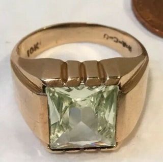 Retro Vintage Men’s Gold Ring Prasiolite (natural) Stone Faceted Size 9 4