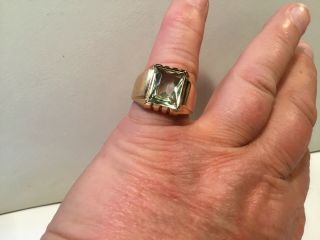 Retro Vintage Men’s Gold Ring Prasiolite (natural) Stone Faceted Size 9 6