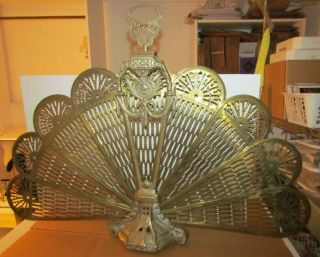 Vintage Ornate Brass Folding Fan Fireplace Screen Victorian Cameo