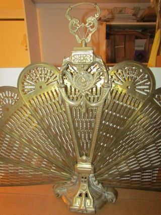 Vintage Ornate Brass Folding Fan Fireplace Screen Victorian Cameo 2