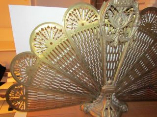 Vintage Ornate Brass Folding Fan Fireplace Screen Victorian Cameo 3