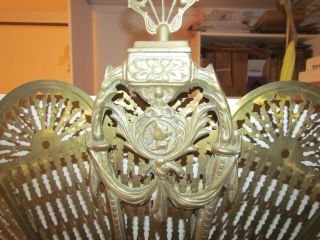 Vintage Ornate Brass Folding Fan Fireplace Screen Victorian Cameo 5