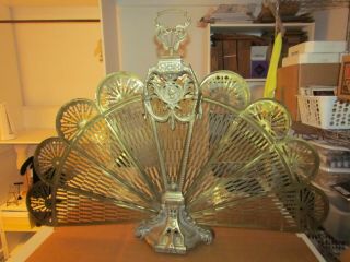 Vintage Ornate Brass Folding Fan Fireplace Screen Victorian Cameo 6