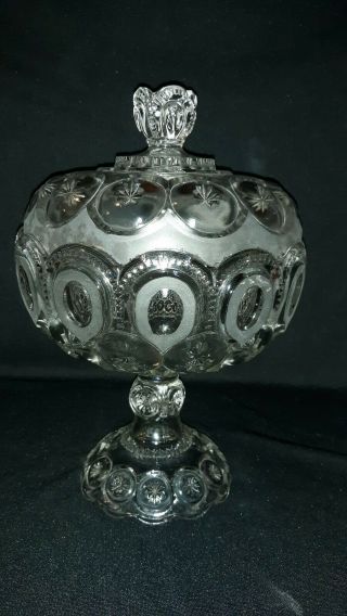 Vtg Adams " Palace " Moon & Stars Large 12 " Lidded Compote Frosted Crystal