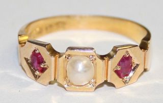 Gorgeous Antique 18ct Gold Ruby & Pearl Ring Size N1/2